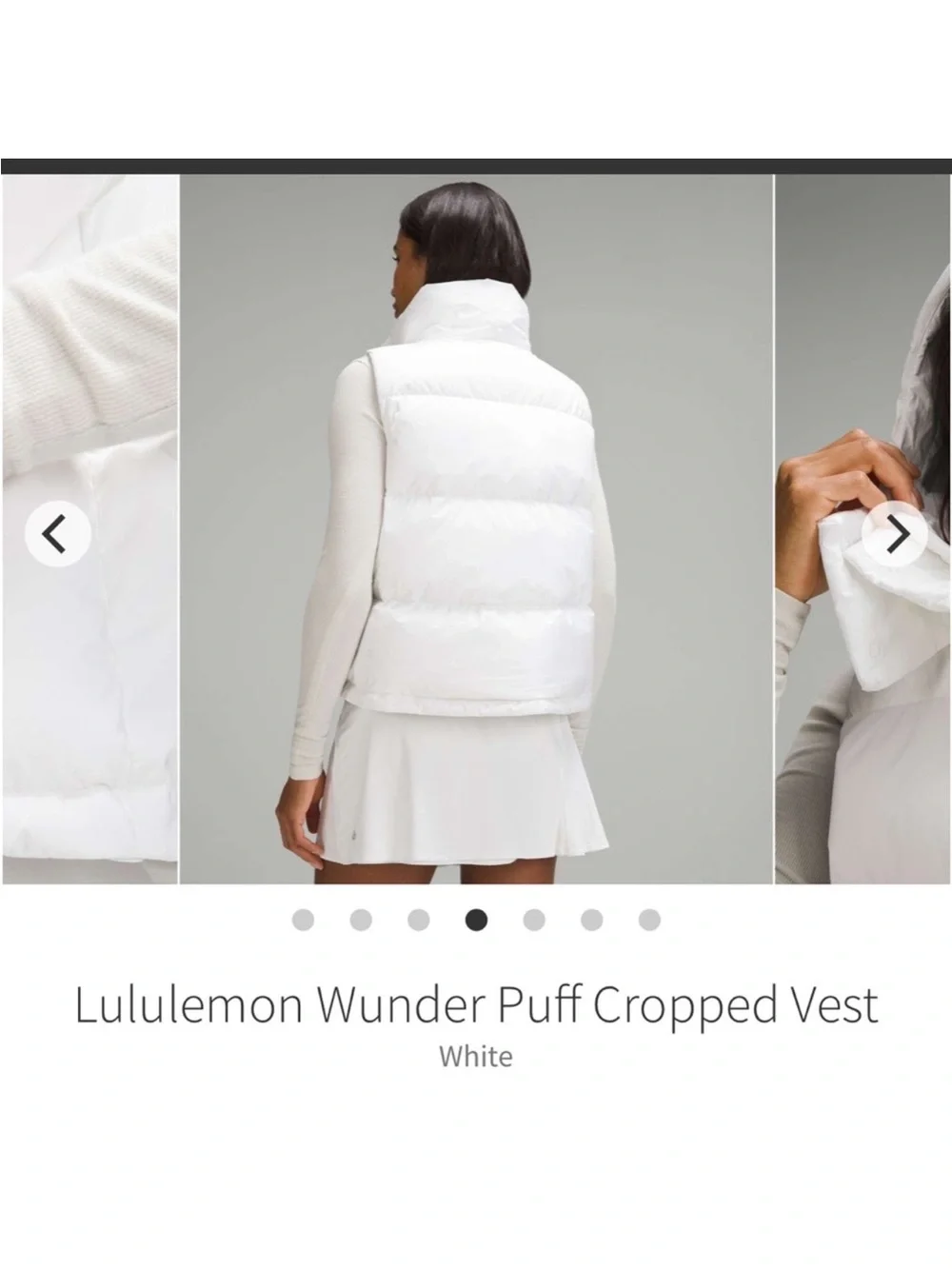 LULULEMON WUNDER PUFF CROPPED VEST White SZ 2